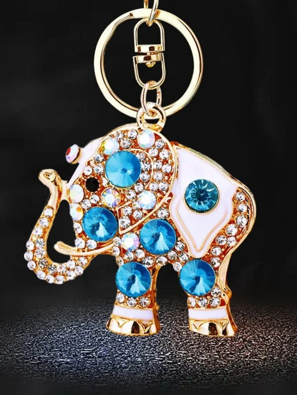Crystal Blue Elephant Keychain Charm
